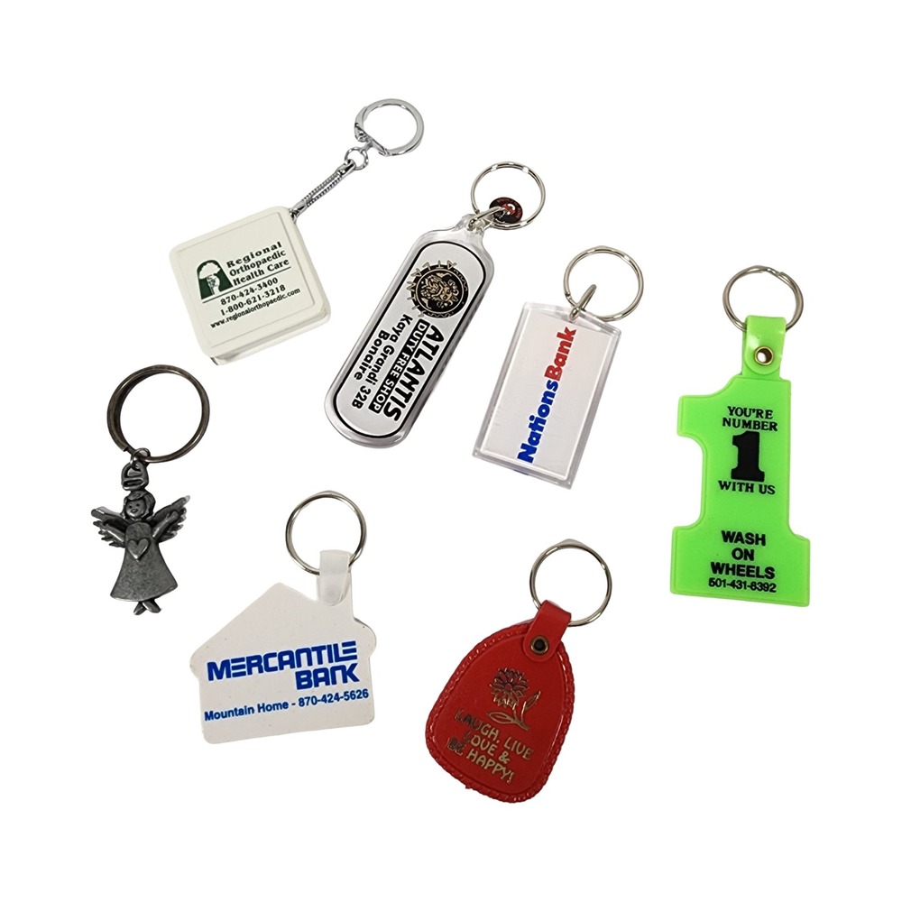 Lot of 7 Promotional Keychains Angel House Bank Atlantis Wash On Wheels